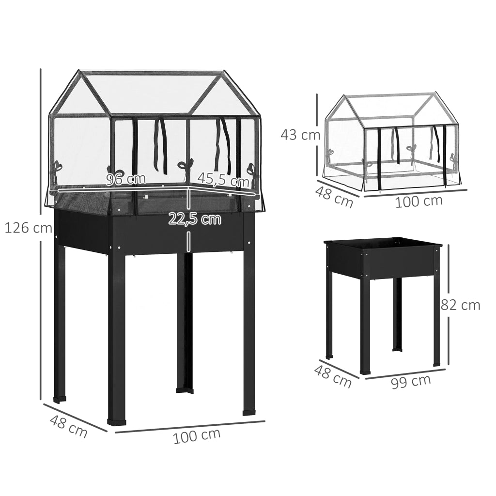 AIUOLA Rialzata con Copertura 60x60x120 cm Acciaio Nero per Giardino e Balcone
