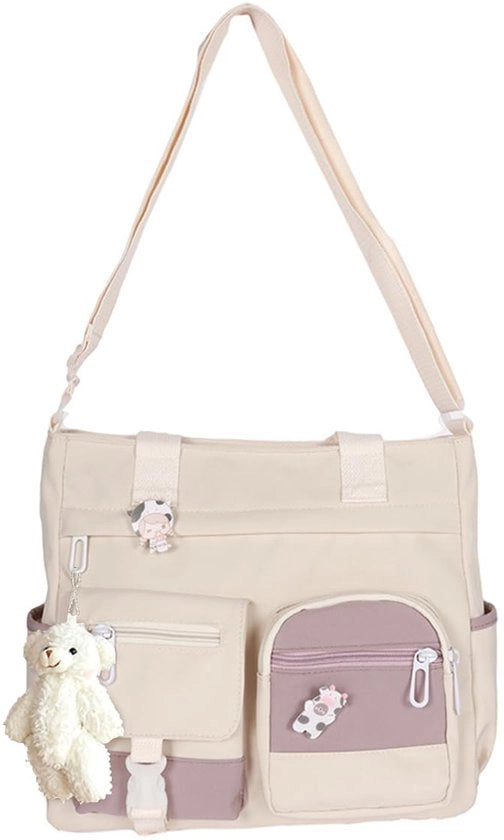 Borsa a Tracolla Cucciolo Piccola Borsa Nylon per Donne Tasca per la Scuola e per l'Uso Giornaliero Bianco