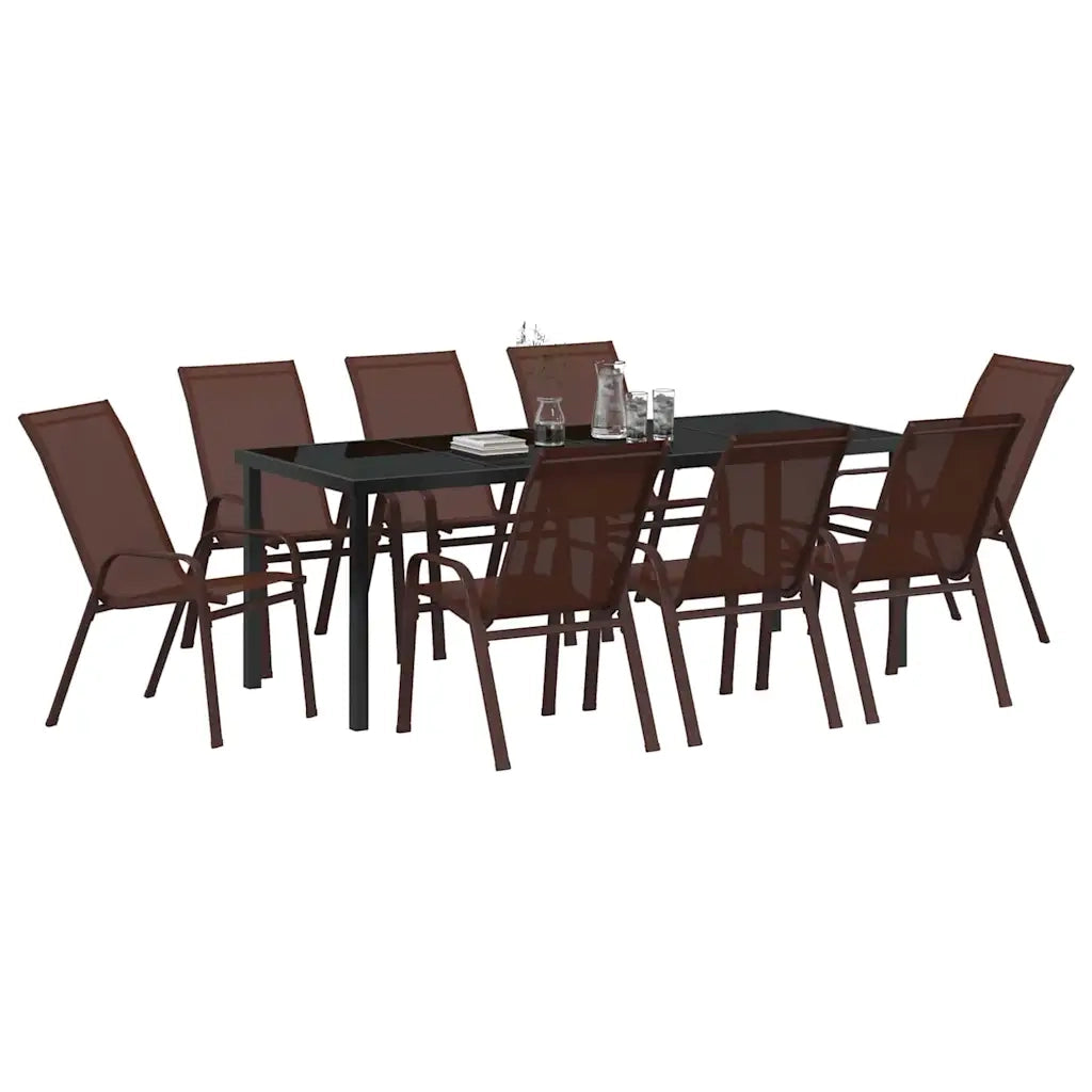 Set da Pranzo per Giardino 9 pcs Marrone e Nero 3379134