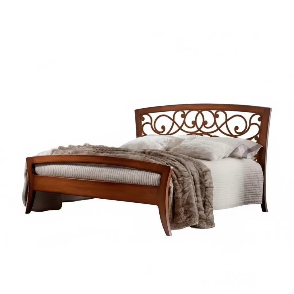 Letto arte povera traforato in legno tinta noce 184x210x120 - Mobili 2G