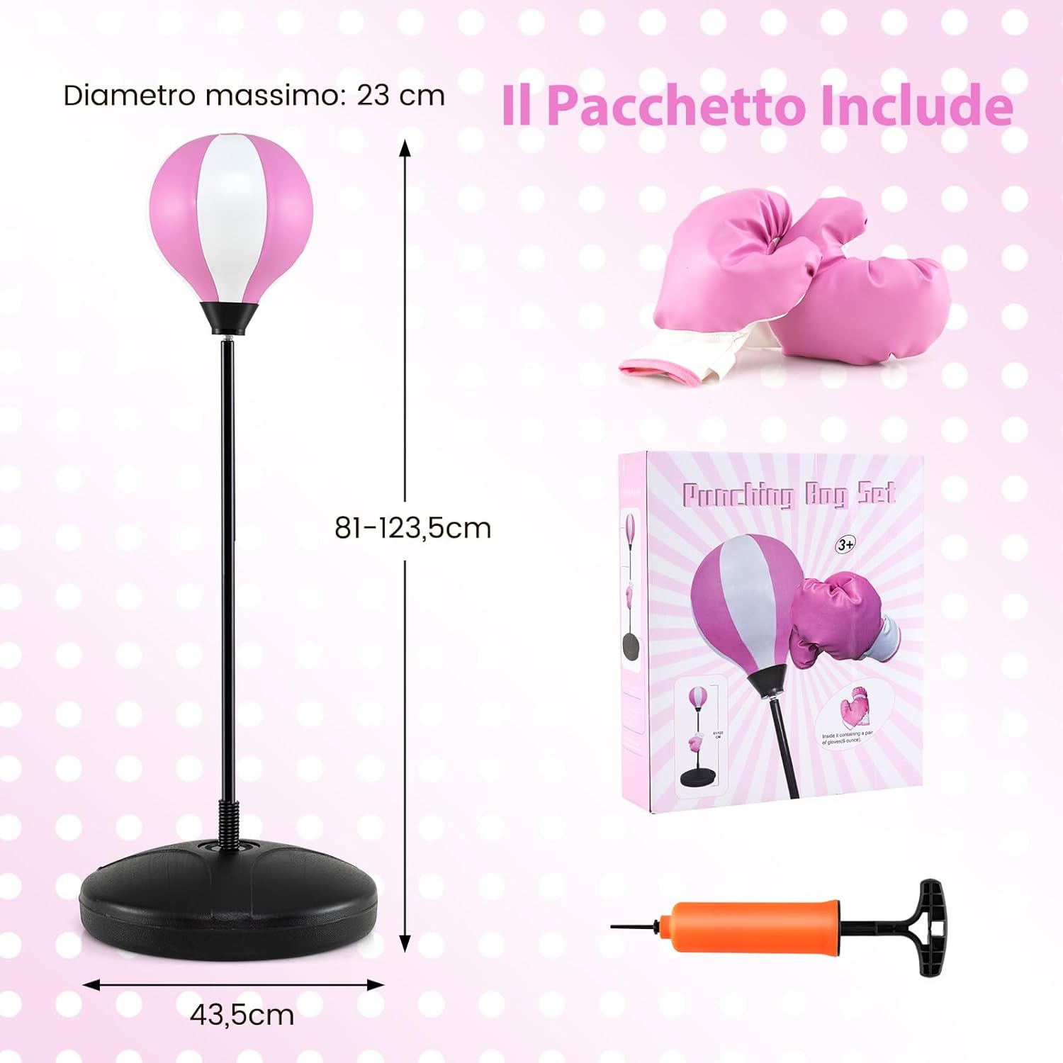 Sacco da Boxe per Bambini Altezza Regolabile, Punching Ball per Bambini con Guantoni, Palla di Pugilato da Terra con Base Stabile Riempibile con Acqua o Sabbia