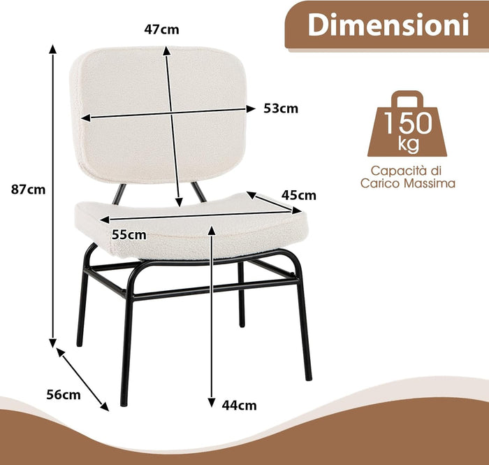 Sedia Relax Imbottita, Sedia da Lettura in Sherpa con Imbottitura in Spugna, Piedini Regolabili e Struttura in Metallo, Sedia Moderna per Soggiorno, Studio, Portata 150 kg (Beige)