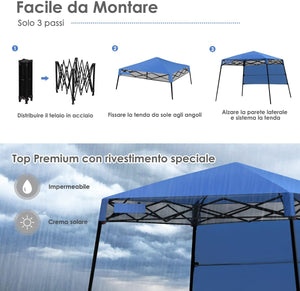 Gazebo Pieghevole da Giardino 210 x 210CM, Struttura in Acciaio, Altezza Regolabile, Gazebo da Esterno con Borsa, Ideale per Feste, Barbecue, Giardino e Spiaggia (blu)