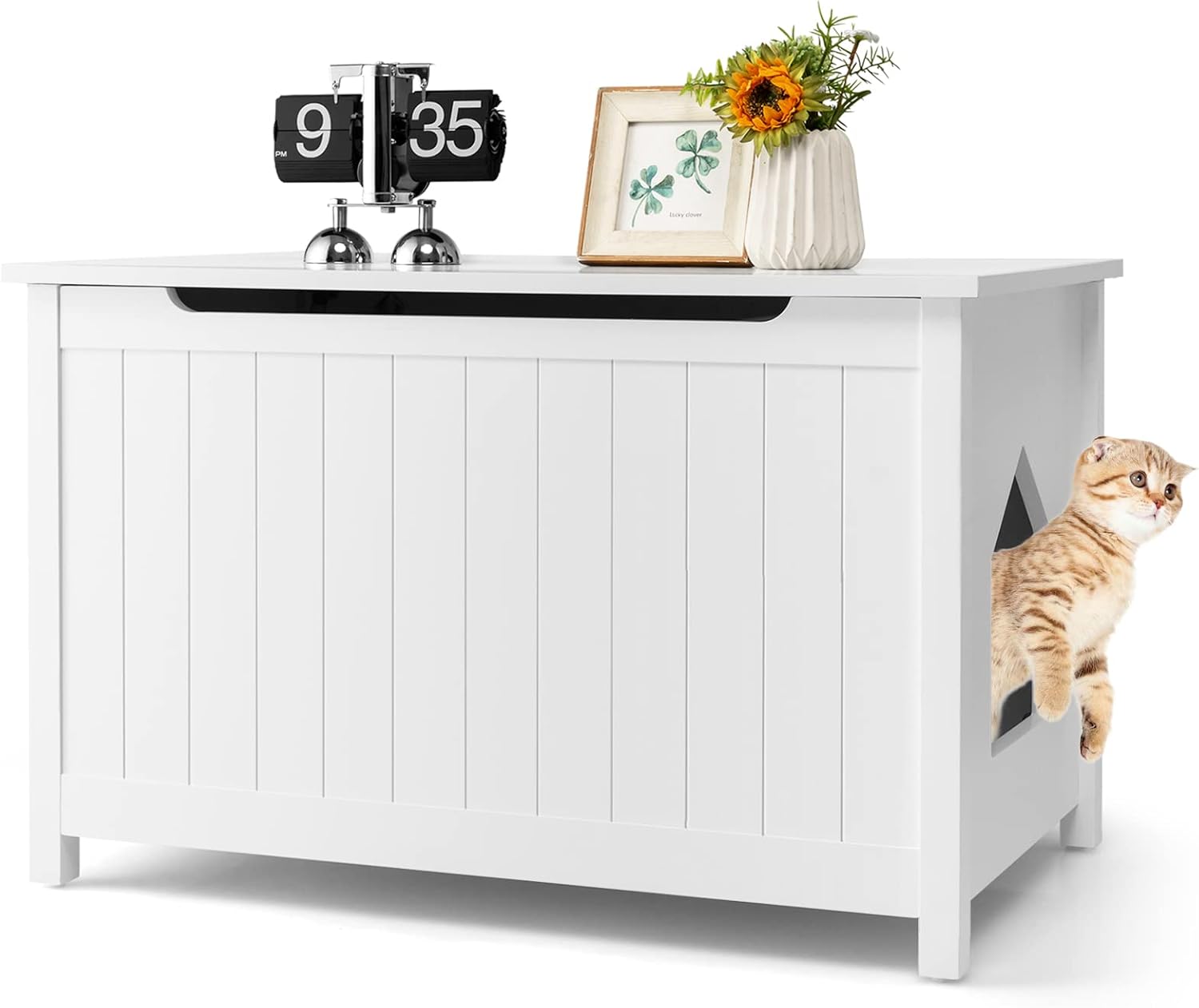 Mobile per Lettiera Gatti, con Apertura Superiore, Divisorio Rimovibile, Asta a Gas e Ganci in Metallo, Mobiletto Multiuso per Ingresso e Soggiorno, 82,5 x 51 x 51 cm, Carico Massimo 50 kg