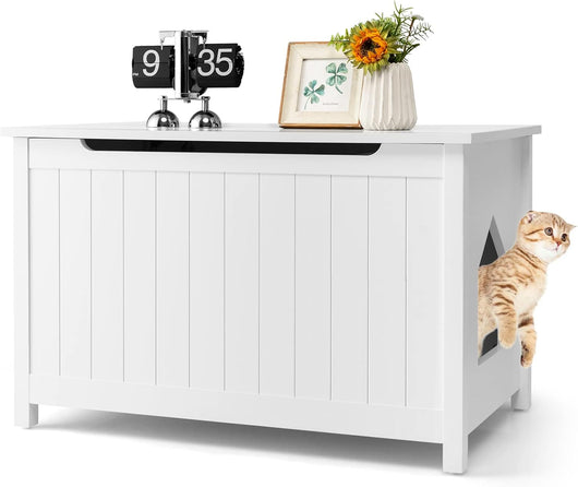 Mobile per Lettiera Gatti, con Apertura Superiore, Divisorio Rimovibile, Asta a Gas e Ganci in Metallo, Mobiletto Multiuso per Ingresso e Soggiorno, 82,5 x 51 x 51 cm, Carico Massimo 50 kg