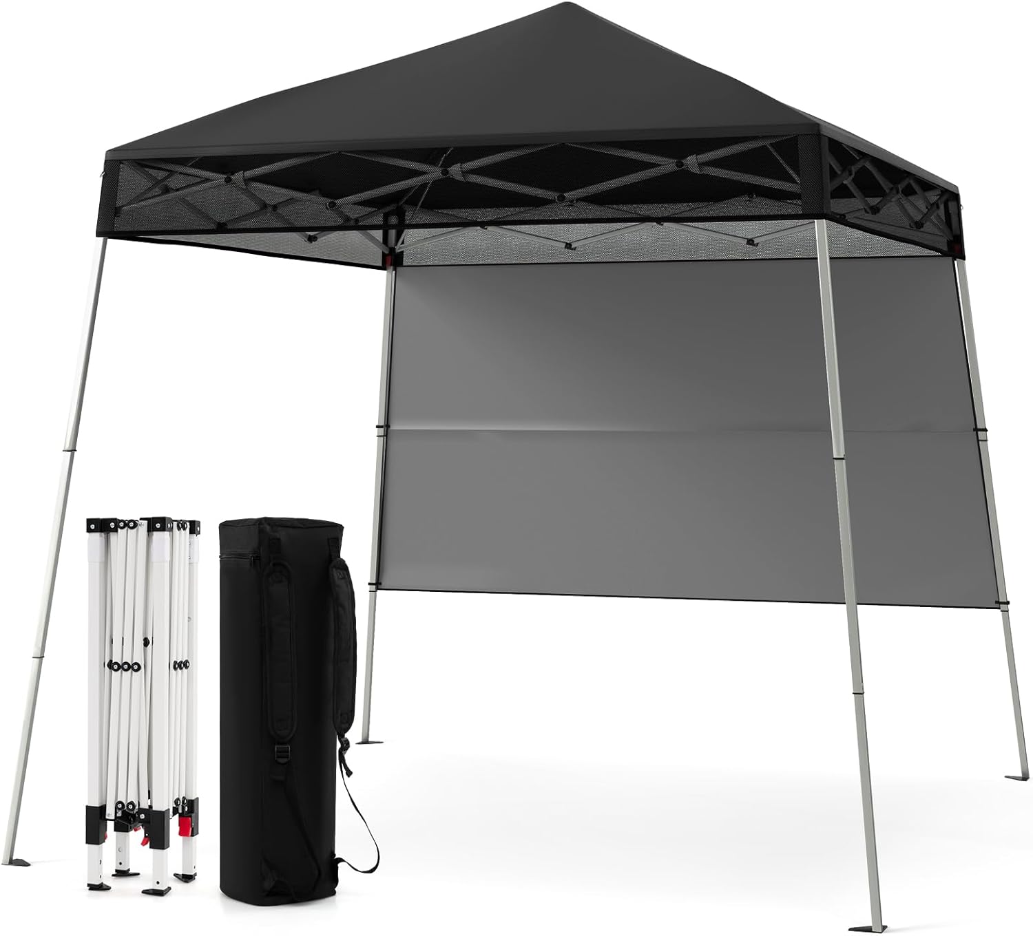 Gazebo Pop-up da Esterno 182 x 182 cm, Gazebo Pieghevole con 1 Parete Laterale, Gambe Inclinabili Regolabili e 4 Picchetti, Tendone Impermeabile per Feste, Campeggio e Picnic (Nero)