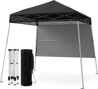 Gazebo Pop-up da Esterno 182 x 182 cm, Gazebo Pieghevole con 1 Parete Laterale, Gambe Inclinabili Regolabili e 4 Picchetti, Tendone Impermeabile per Feste, Campeggio e Picnic (Nero)