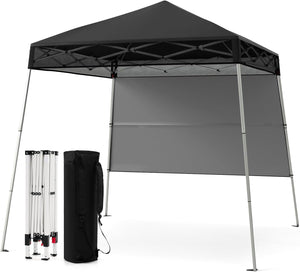 Gazebo Pop-up da Esterno 182 x 182 cm, Gazebo Pieghevole con 1 Parete Laterale, Gambe Inclinabili Regolabili e 4 Picchetti, Tendone Impermeabile per Feste, Campeggio e Picnic (Nero)