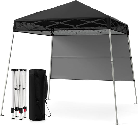 Gazebo Pop-up da Esterno 182 x 182 cm, Gazebo Pieghevole con 1 Parete Laterale, Gambe Inclinabili Regolabili e 4 Picchetti, Tendone Impermeabile per Feste, Campeggio e Picnic (Nero)