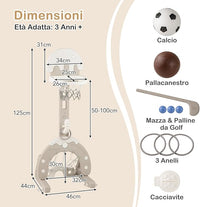 Canestro da Basket per Bambini, 4 in 1 Centro Attività, Porta Calcio Golf Gioco del Cerchio, Altezza Regolabile per Interni ed Esterni, Regalo per Bambini 3-10 Anni