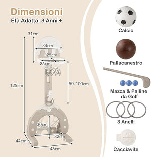 Canestro da Basket per Bambini, 4 in 1 Centro Attività, Porta Calcio Golf Gioco del Cerchio, Altezza Regolabile per Interni ed Esterni, Regalo per Bambini 3-10 Anni