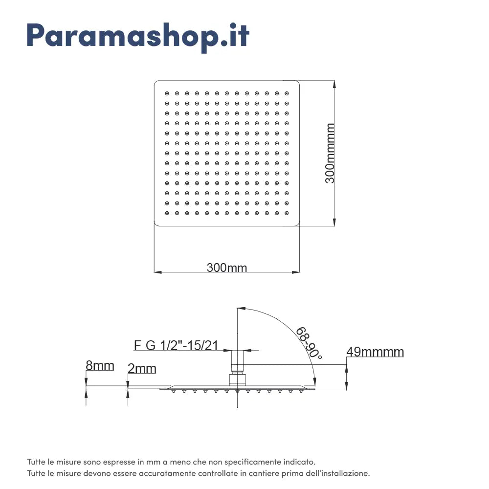 Set doccia squadrato nero opaco - Miscelatore incasso 2 vie, braccio 40cm, soffione slim 30x30cm e doccino