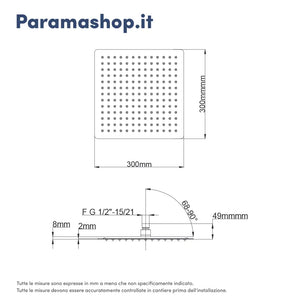 Set doccia squadrato nero opaco - Miscelatore incasso 2 vie, braccio 40cm, soffione slim 30x30cm e doccino