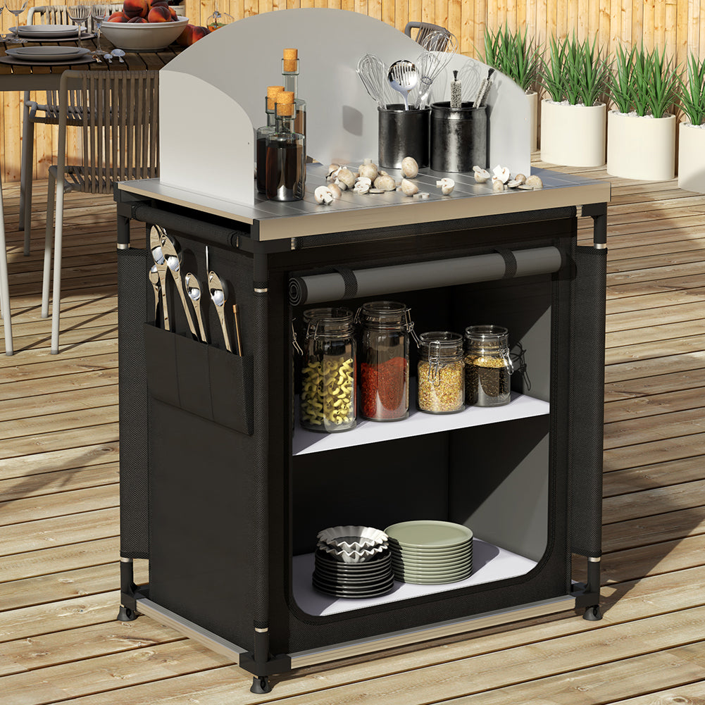 Cucina Da Campeggio Pieghevole In Alluminio Con Cucinotto Con Paravento Nero