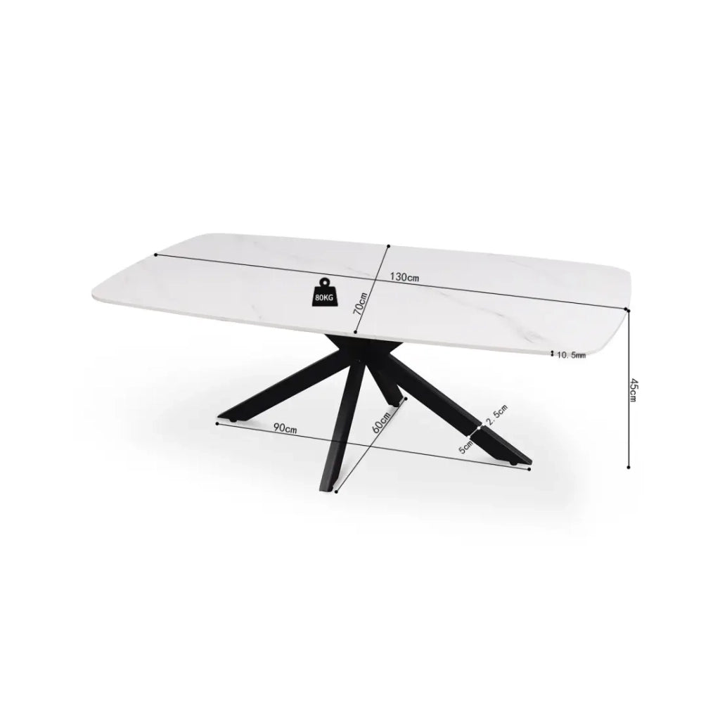 Tavolino basso ARVENA – Tavolino basso rettangolare 130x70 cm – Pietra bianca & metallo – Design moderno di alta gamma