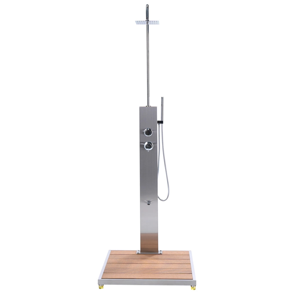 Set doccia con miscelatore da esterno in acciaio inossidabile argento e marrone chiaro con funzione a pioggia stile moderno da giardino