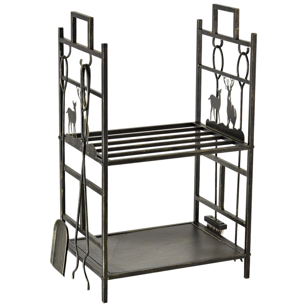Portalegna per Camino 51,5x33x77 cm in Ferro Battuto Nero