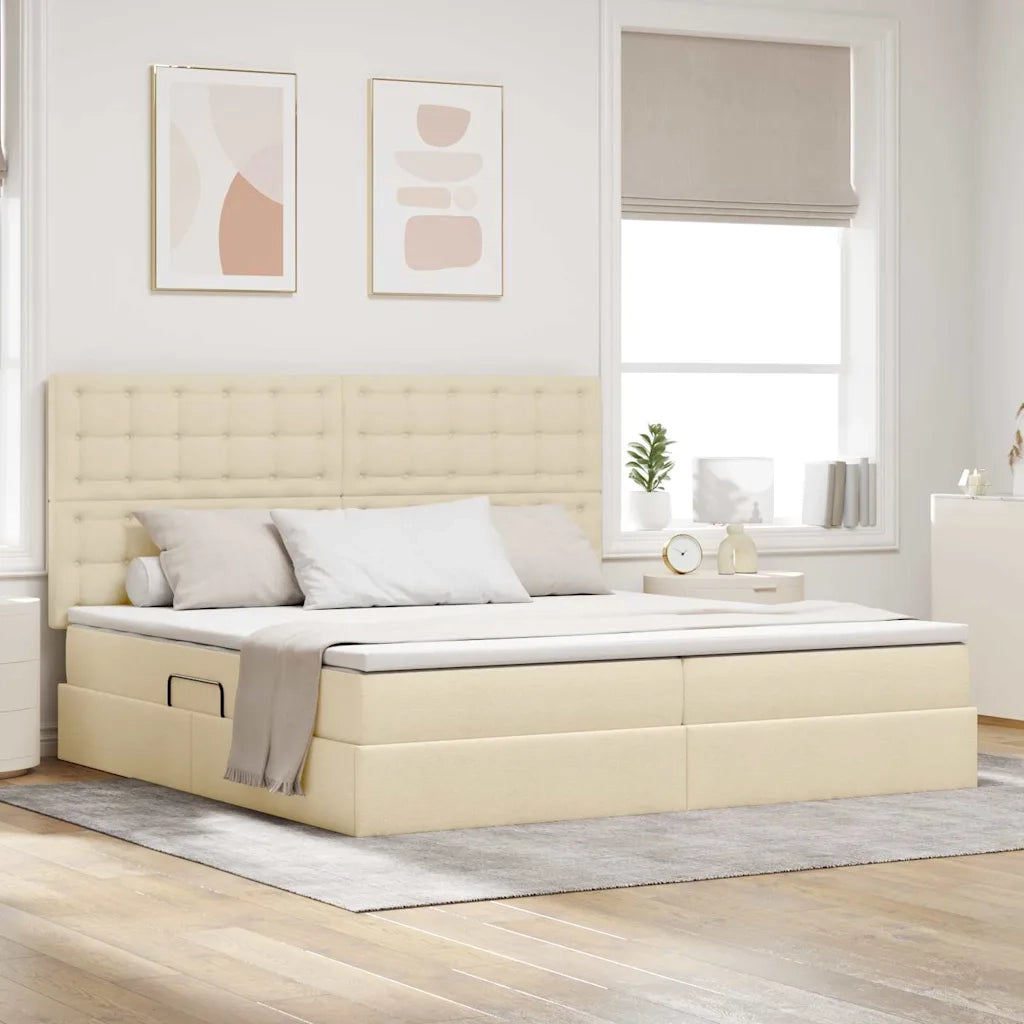 Letto con contenitore e materasso Crema 200 x 200 cm Poliestere