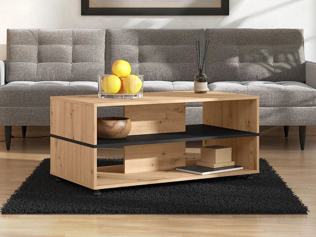 Erice, Tavolino da Salotto con Ruote, 101x54.5x47.5h cm Marrone Rovere Nodi