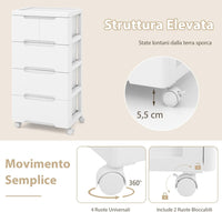 Carrello di Stoccaggio con Ruote, Cassettiera Verticale con Cassetti, Armadietto Contenitore di Stoccaggio, Organizzatore di Plastica per Casa Ufficio (4 cassetti)