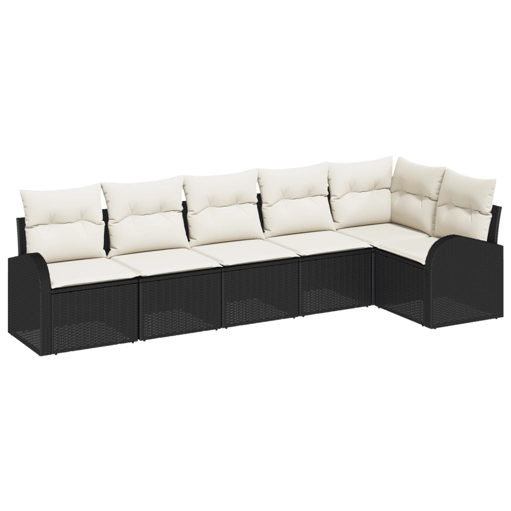 Set di Divani da Giardino 6 Pezzi con Cuscini Nero Polyrattan