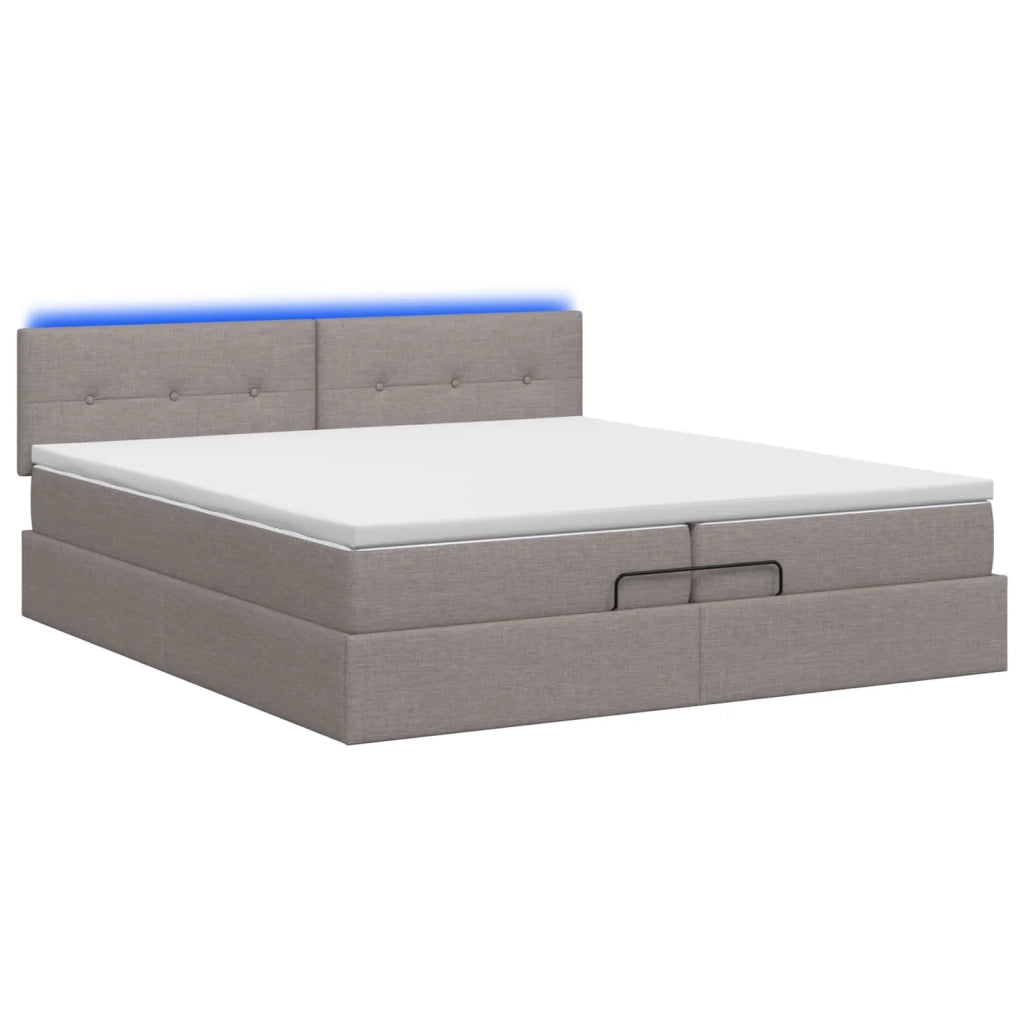 Letto Ottomano con Materasso e LED Tortora 200 x 200 cm Tessuto 3456937