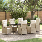 Set da pranzo da giardino da 7 pezzi con cuscini beige in polyrattan