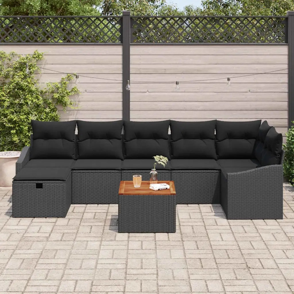 Set Divano da Giardino con cuscino 8 pcs Nero polyrattan 3359576