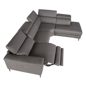 Divano relax con chaise longue destra in pelle grigio scuro