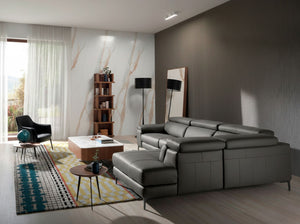 Divano relax con chaise longue destra in pelle grigio scuro