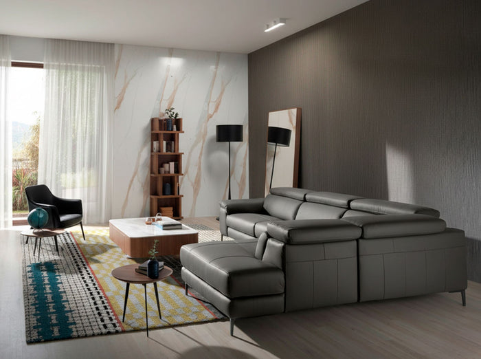 Divano relax con chaise longue destra in pelle grigio scuro