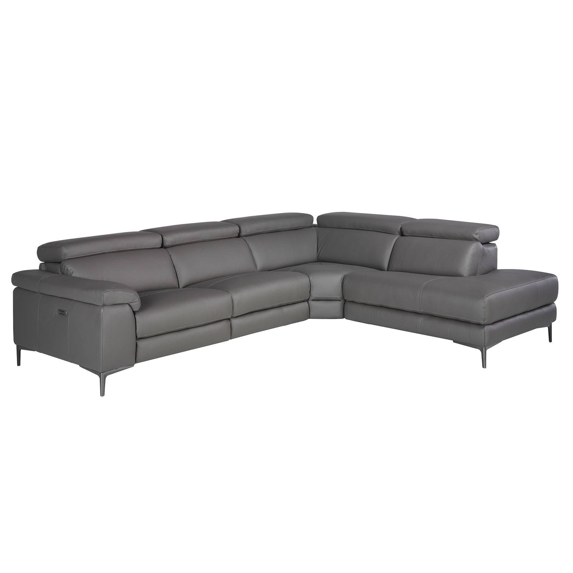 Divano relax con chaise longue destra in pelle grigio scuro