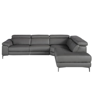 Divano relax con chaise longue destra in pelle grigio scuro