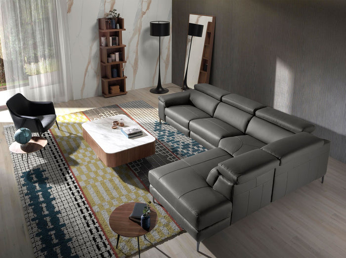 Divano relax con chaise longue destra in pelle grigio scuro