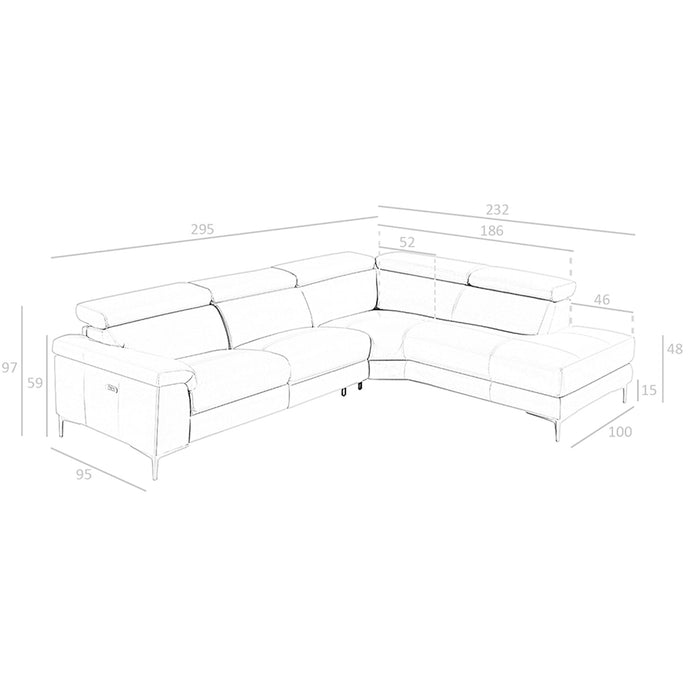 Divano relax con chaise longue destra in pelle grigio scuro