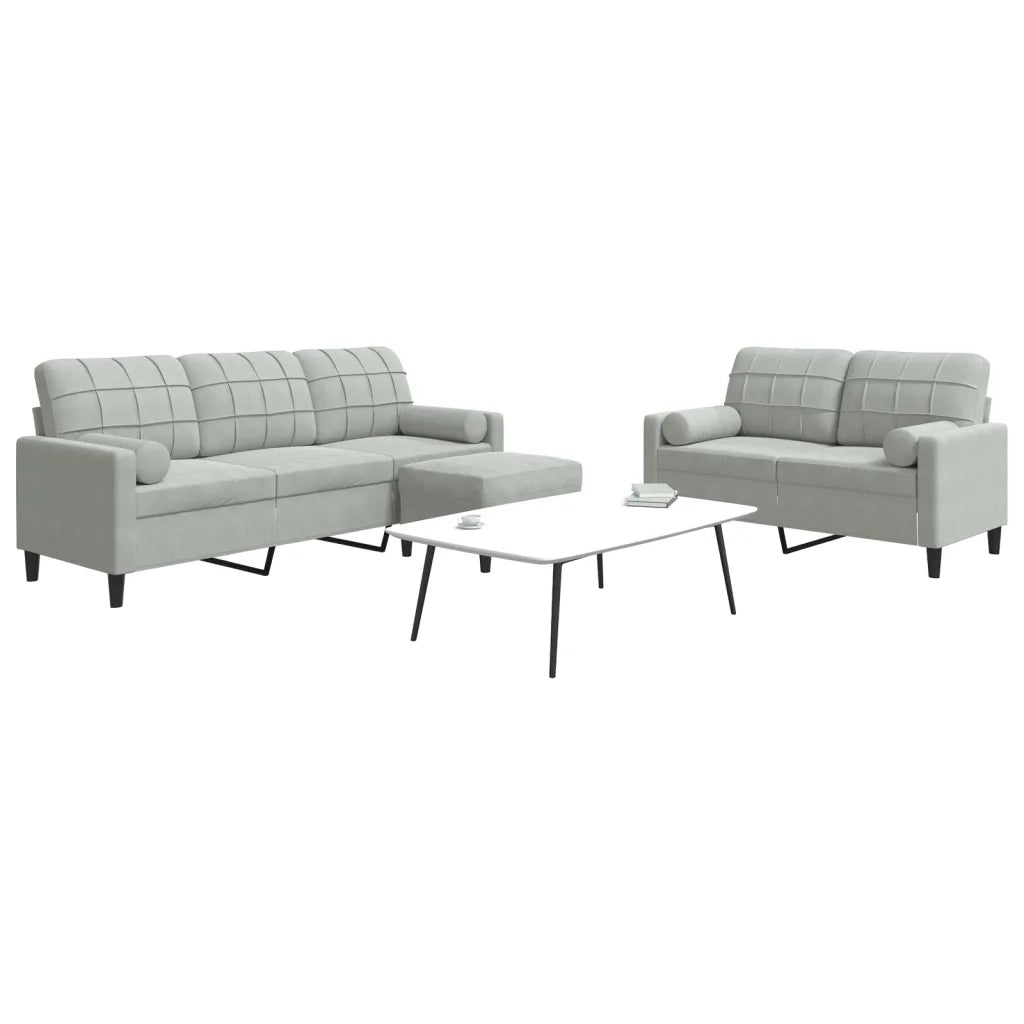 Set di Divani 3 pz con Cuscini e Rinforzi Grigio Chiaro Velluto