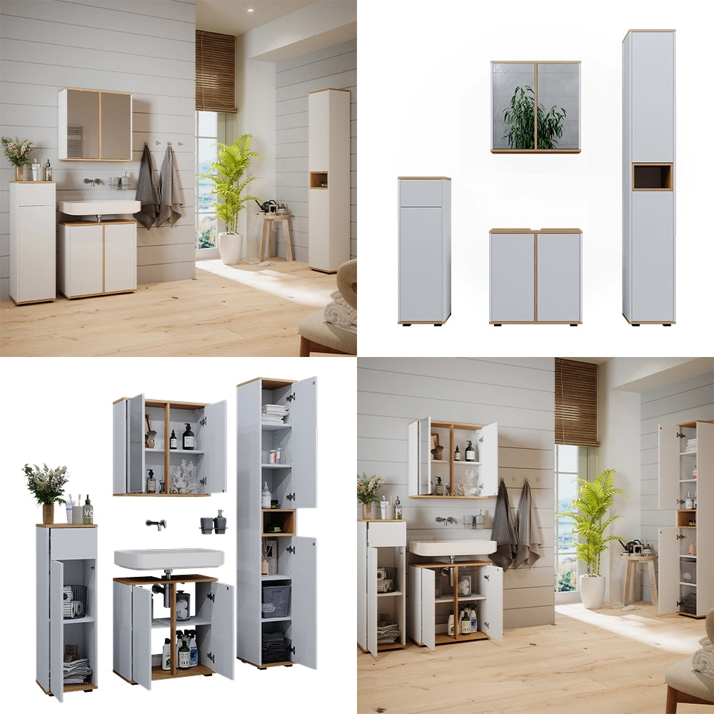 Vicco Set mobili bagno Bianco/Artisan 4 pezzi, con unità alta e unità midi