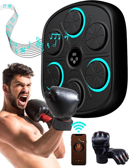Macchina di allenamento per musica da casa - Montaggio a muro - Obiettivo musicale digitale - Guanti da boxe - Altezza regolabile - Progettata per la sicurezza - Allenatore per boxe