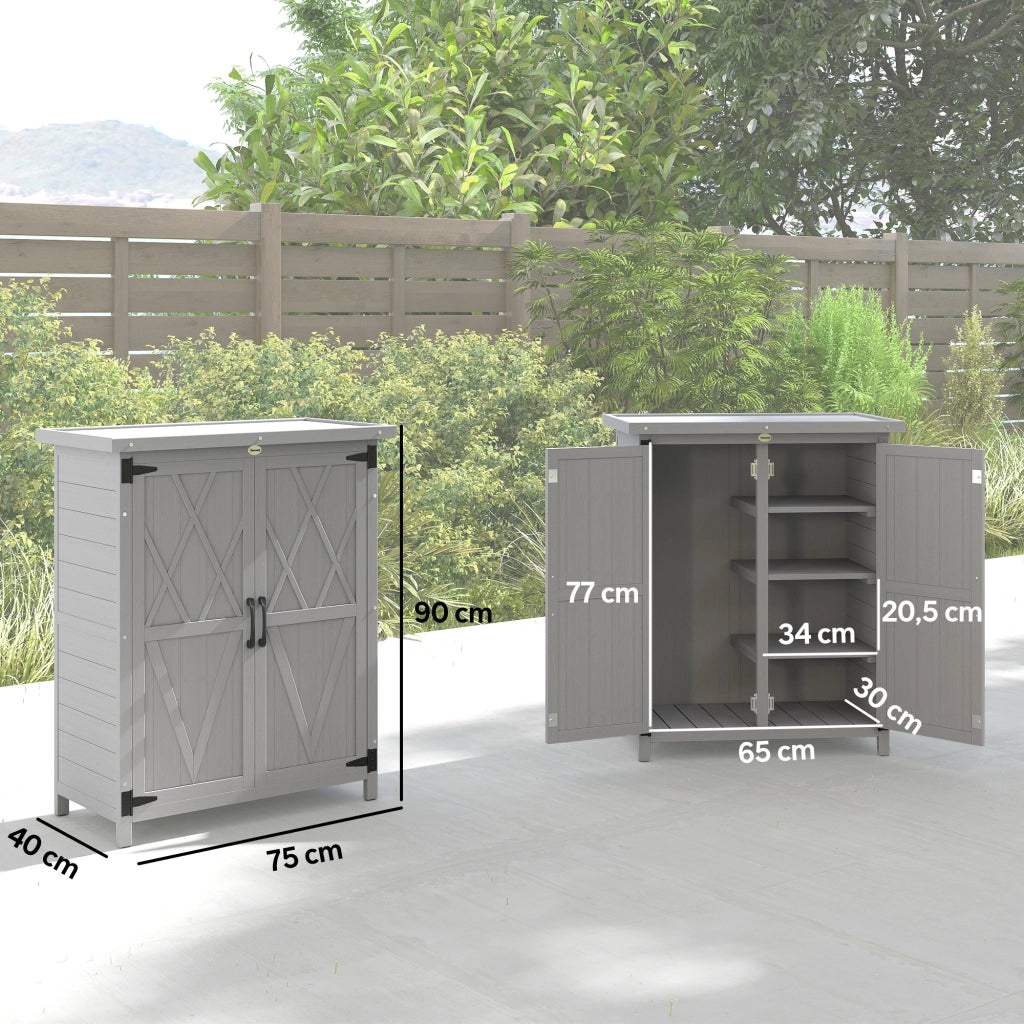 Armadio da giardino ¨C zephmum ¨C legno massello, 3 ripiani, 2 ante, grigio, 75x40x90 cm