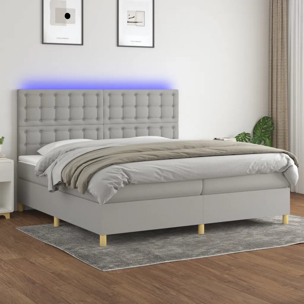 Letto a Molle Materasso e LED Grigio Chiaro 200x200 cm Tessuto cod mxl 57808