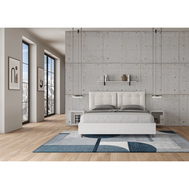 Letto Matrimoniale 160x200 cm cuscinatura Egos Annalisa - Bianco,Similpelle,Con rete