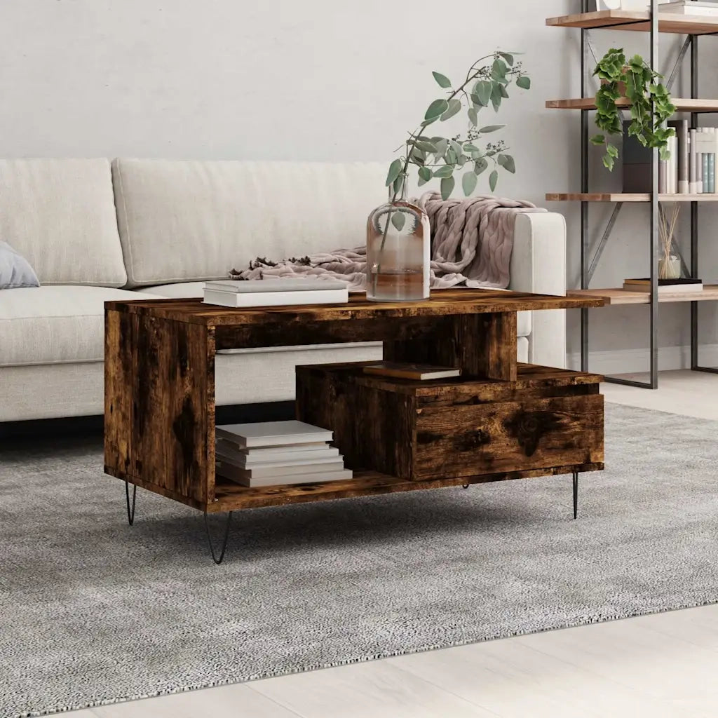 Tavolino da salotto | Tavolino da caff¨¨ | Tavolino da Soggiorno Rovere Fumo 90x49x45 cm Legno Multistrato