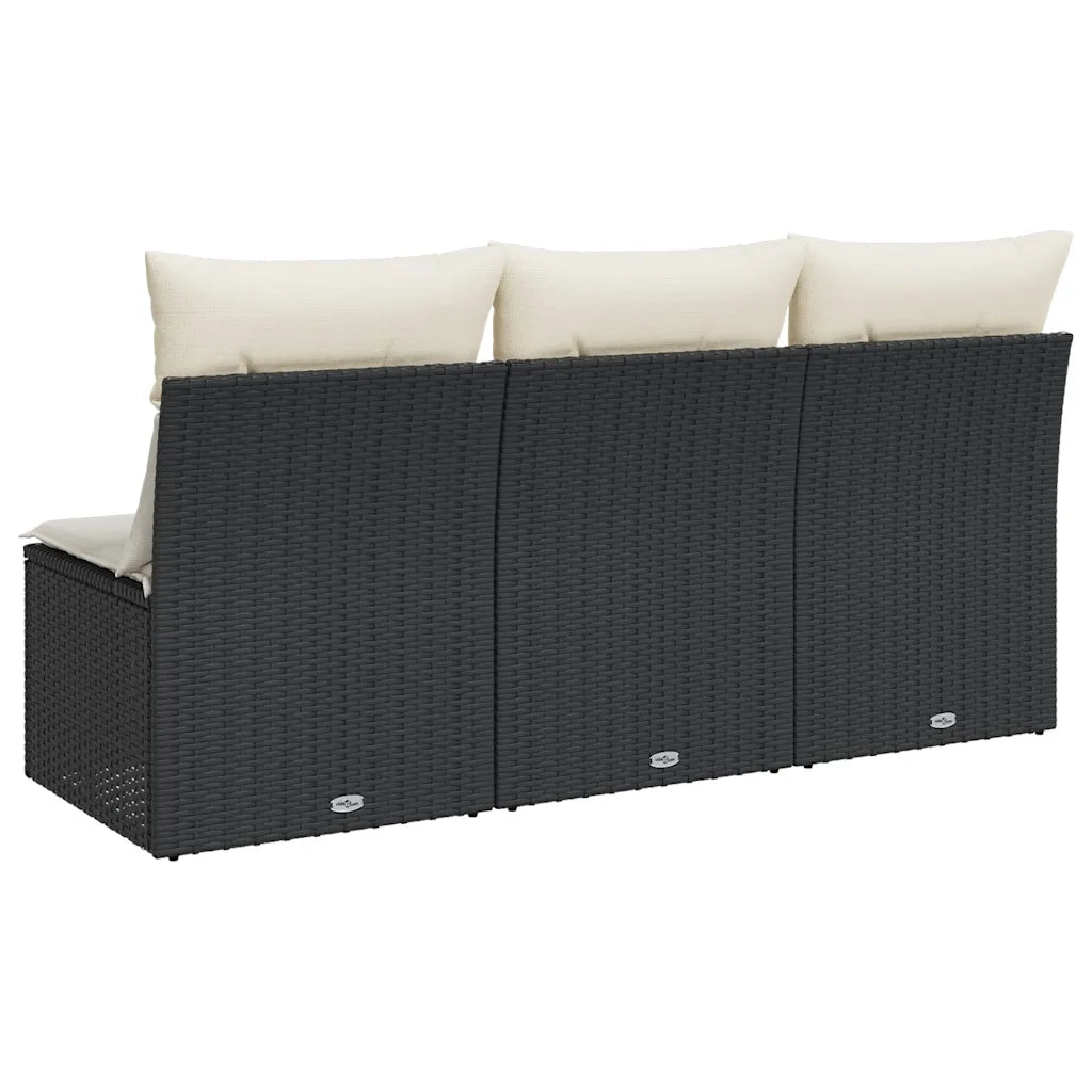 Divano da Giardino a 3 Posti-Sofa da giardino con Cuscini Nero in Polyrattan 919229