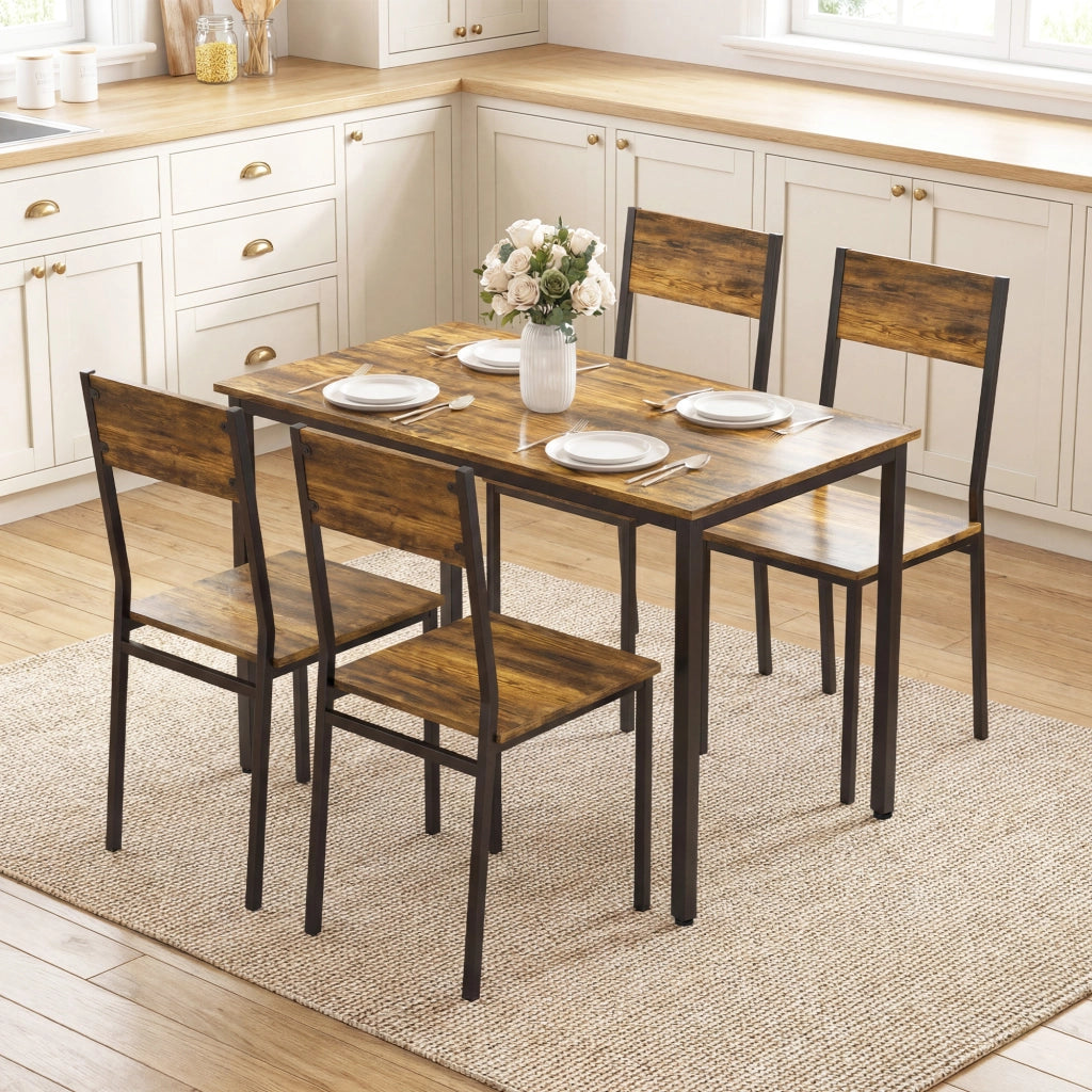 Tavolo da pranzo allungabile con 4 sedie ¨C Zephmum ¨C Legno effetto rovere, gambe metallo