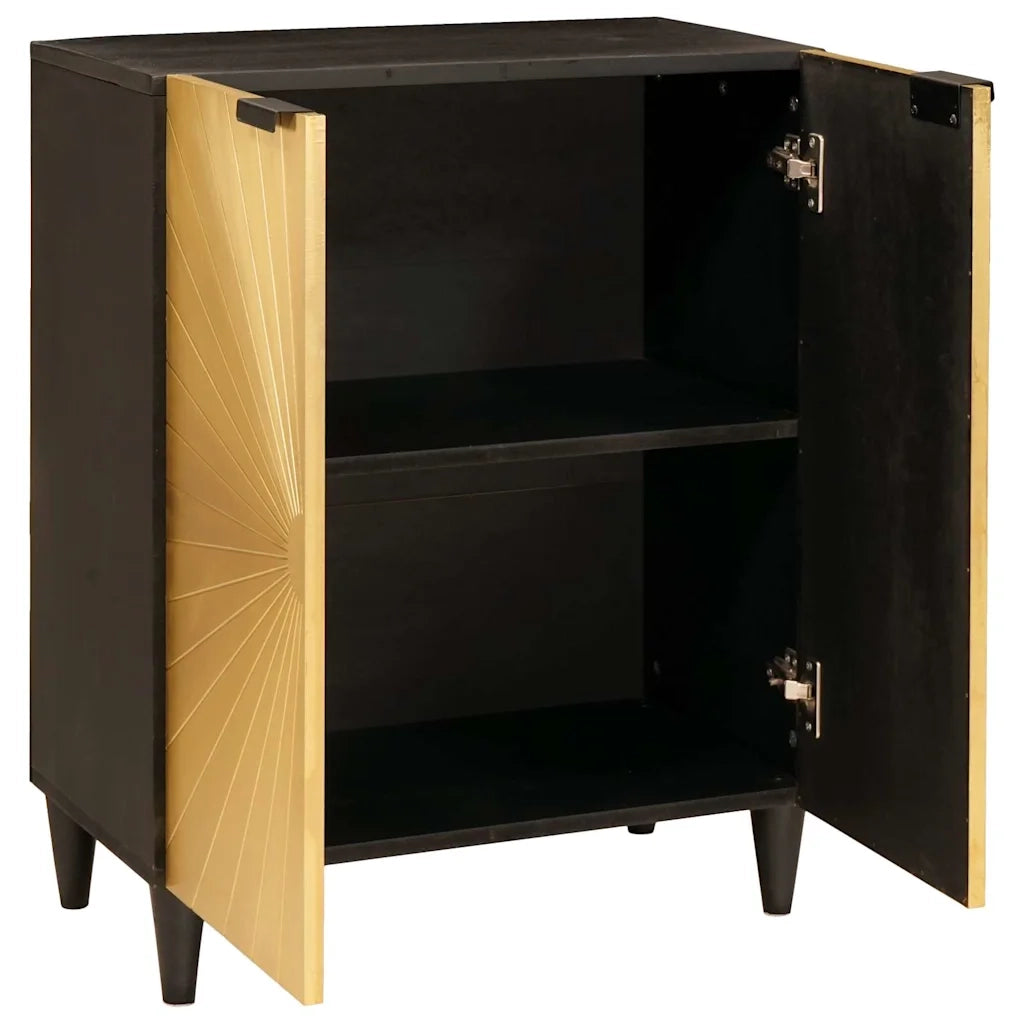 Credenza-Buffet-Armadio da cucina Nero e Oro 60 x 33 x 75 cm legno massello di mango 232088