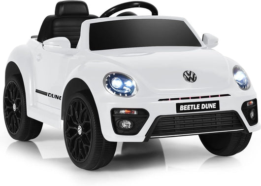 12V Volkswagen Macchina Elettrica per Bambini, Auto Elettrica con Telecomando Luci Musica Doppia Porta, 5km/h Carico 30kg, per Bambini 3-8 Anni (Bianco)