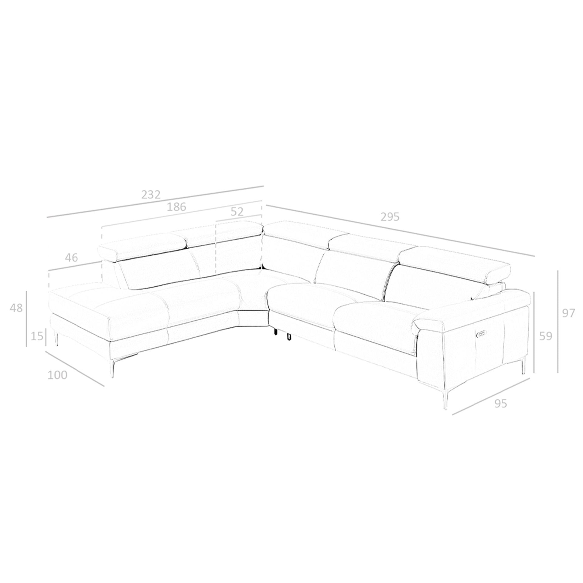 Divano relax con chaise longue sinistra in pelle grigio scuro