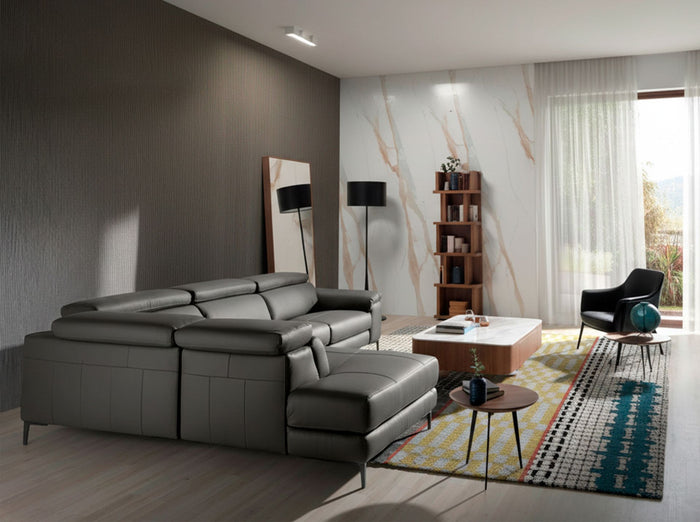 Divano relax con chaise longue sinistra in pelle grigio scuro