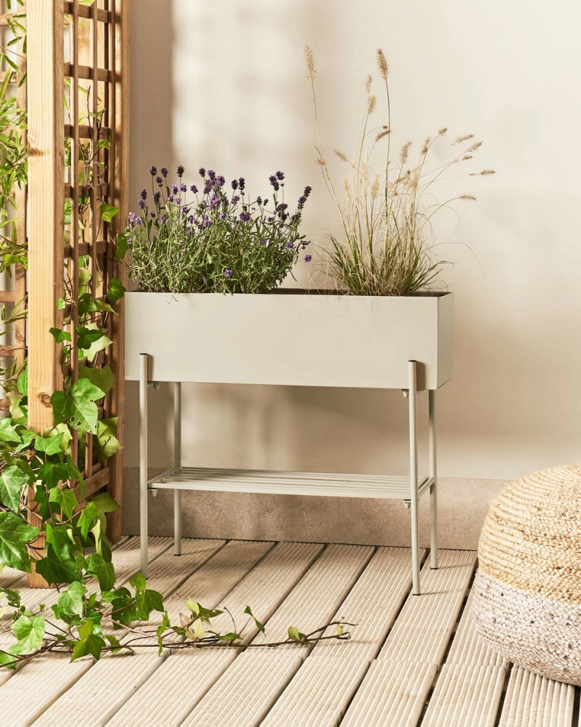Fioriera da giardino rialzata in metallo beige per piante da interno e esterno