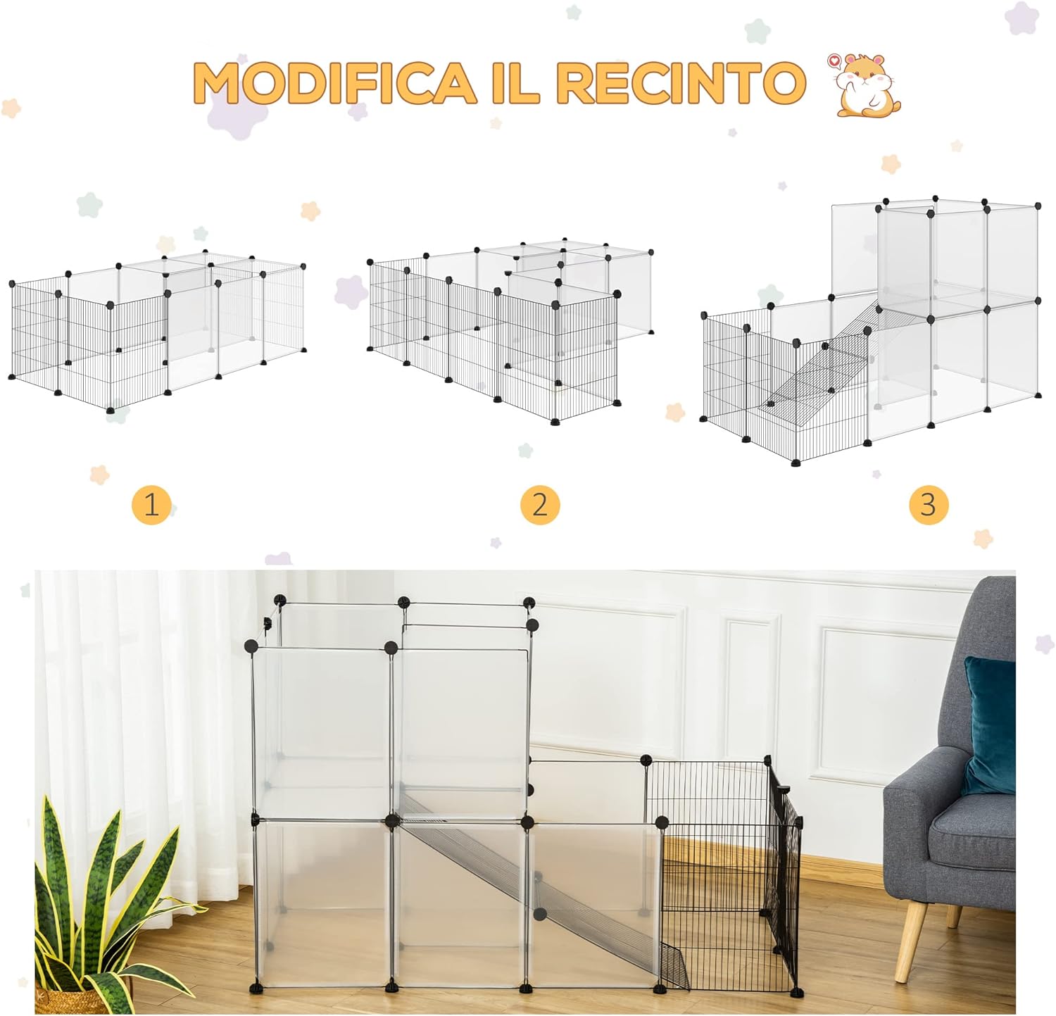 Recinto Modulare per Roditori  27 Pannelli Metallo e Resina 140 x 70 H90cm